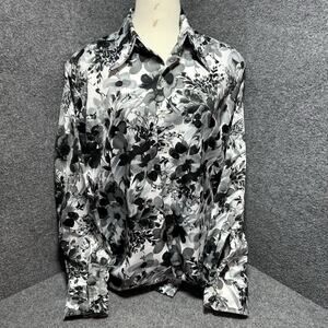 Men’s Belair Black & White Floral (AOP) Long Sleeve Button Up Shirt Sz (XL) Vtg